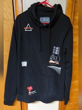 Brooklyn Cloth Black Hoodie with White and Orange Graphic Accents